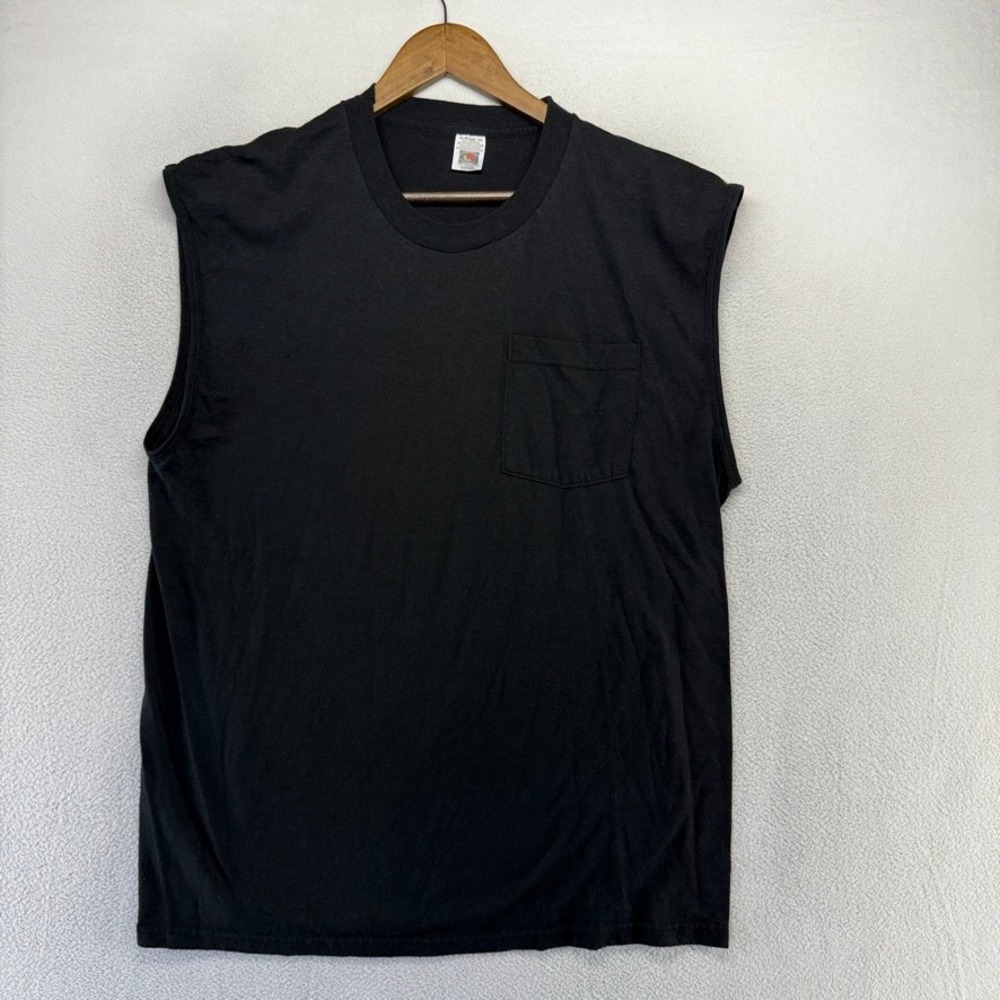 Vintage Blank Shirt Men's XL Black Muscle Tank Top Solid Pocket  Grunge Muscle